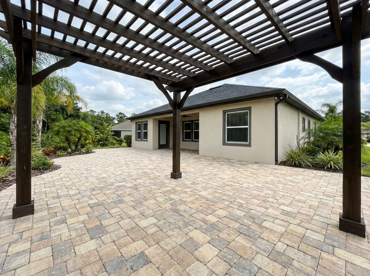 Large paver patio with pergola Central Florida by Ocoee Concrete