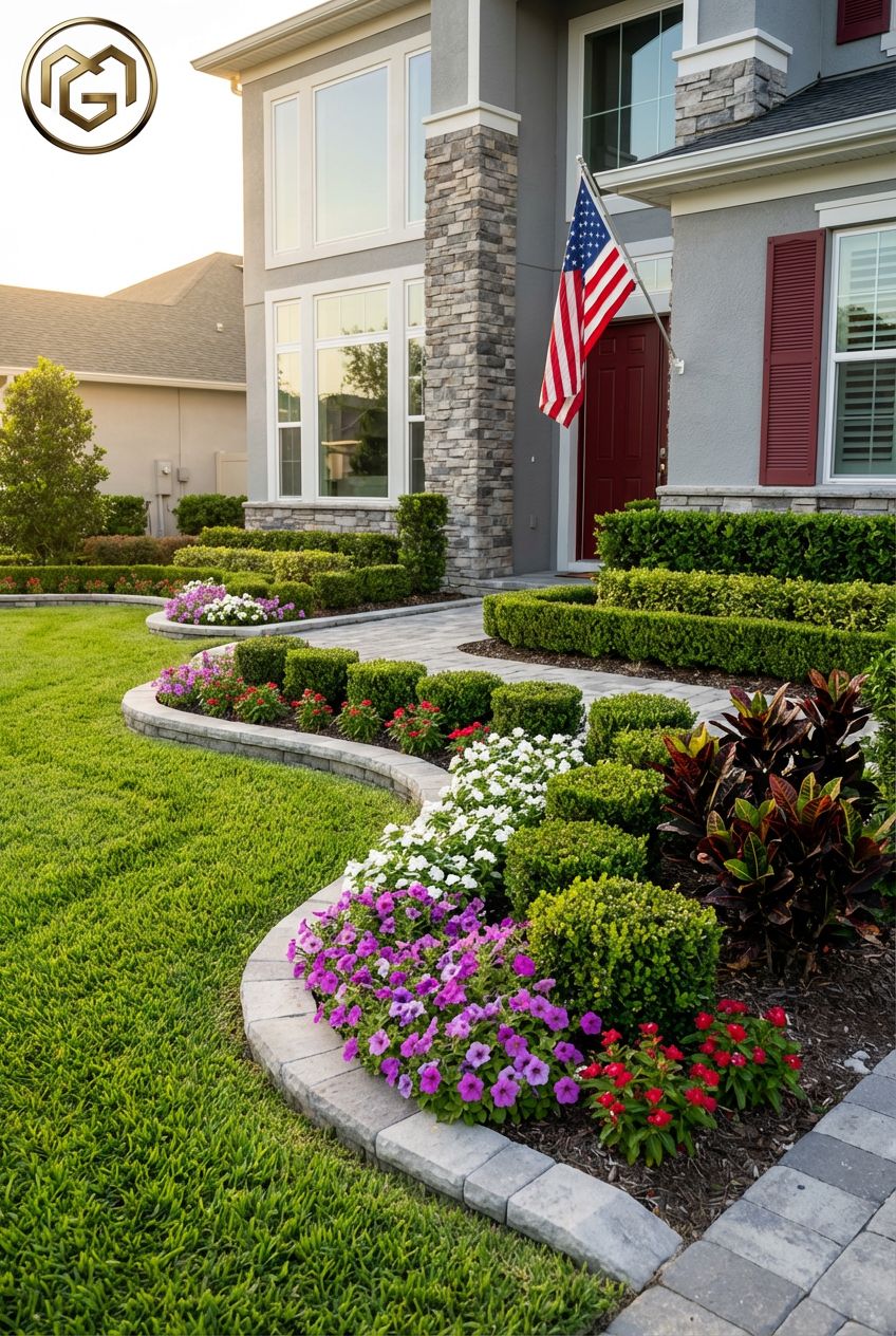 Paver walkway with landscaping at Florida home by Ocoee Concrete